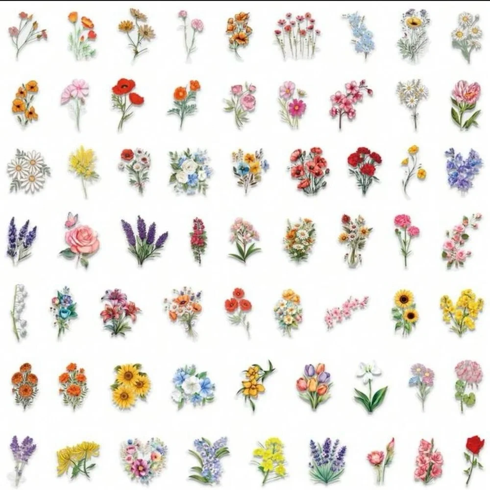 62 Colorful Flower Stickers Spring Garden Florals - Picture 4 of 6